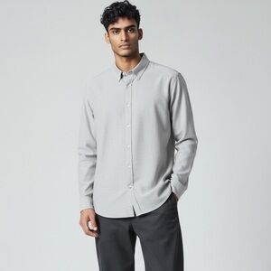 Banana Republic Camden Fit Gray Cotton Stretch Oxford Shirt XL Smart Casual